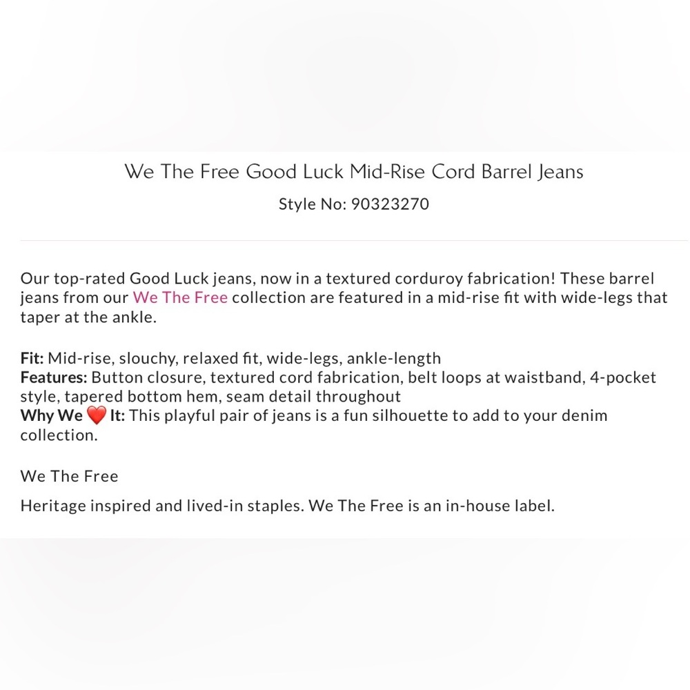 NEW Free People Size 29 We the Free Good Luck Mid Rise Cord Barrel Jeans $128 - Picture 6 of 8